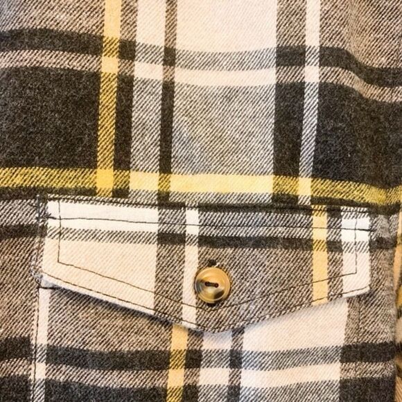 Burnside  Plaid Flannel Button-Up Shirt Men’s Medium Black and Yellow - Picture 3 of 4